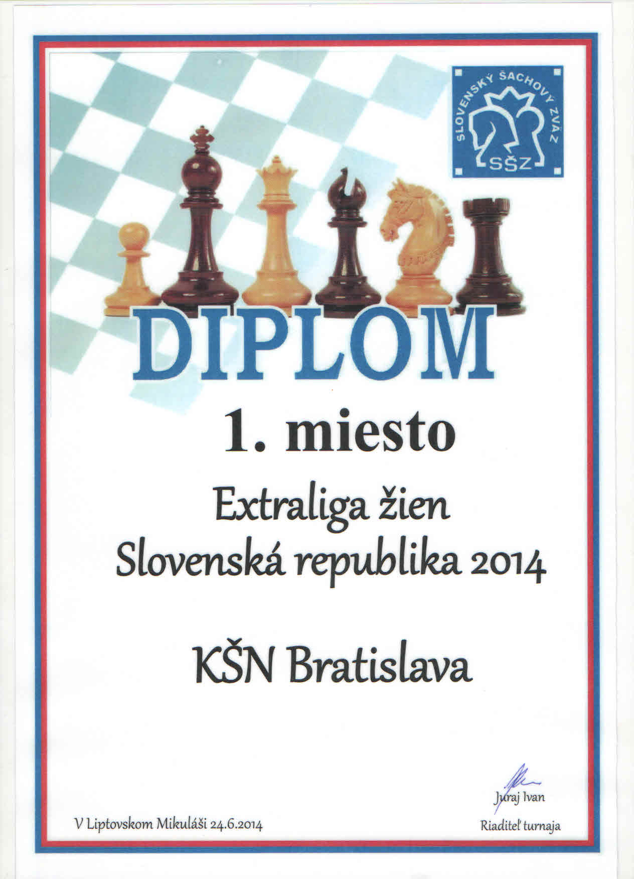 Diplom za 1.miesto v Slovenskej extralige žien 255