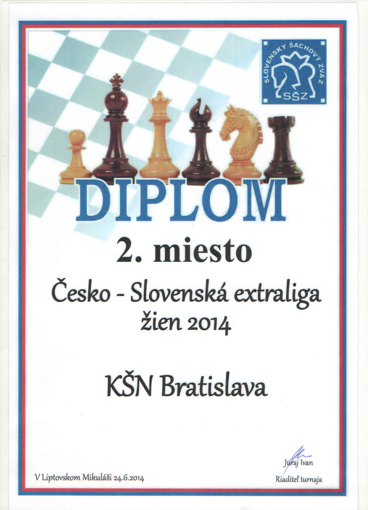Diplom za 2.miesto v Česko-Slovenskej extralige žien 257