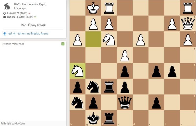 Riško odvážne obetoval na f3 kvalitu a biely kráľ v ruinách kráľovského krídla dlho neprežil 090