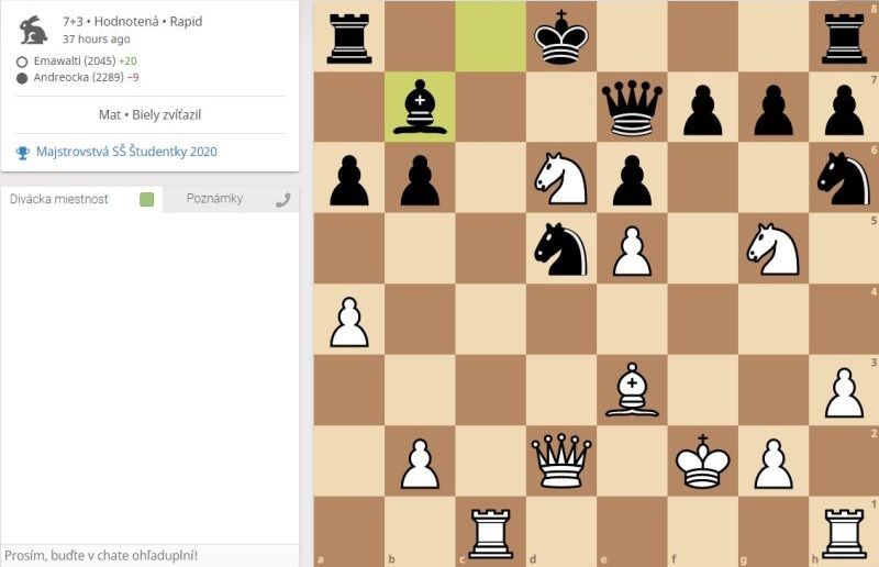 Emka a začiatok jej záverečného útoku, ktorý začal ťahom 1.Sxb6! 113