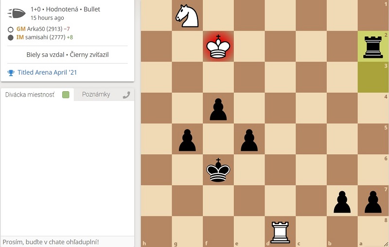 Cenný skalp v predposlednej partii alias "Pešky nie oriešky". 324