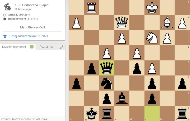 2.kolo: T.Livňanský - T.Valent 1:0 Theo má vežu navyše a stačilo vyriešiť problém s možným útokom na stĺpci "g"... 129