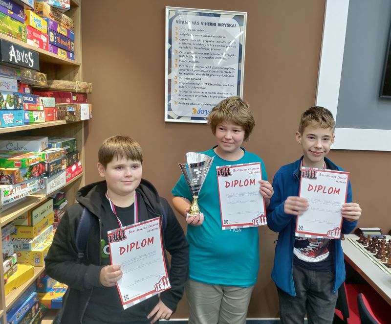 Trojica najúspešnejších hráčov v kategórii CH14, vrátane zlatého Tobiho (zdroj: web organizátora) 127